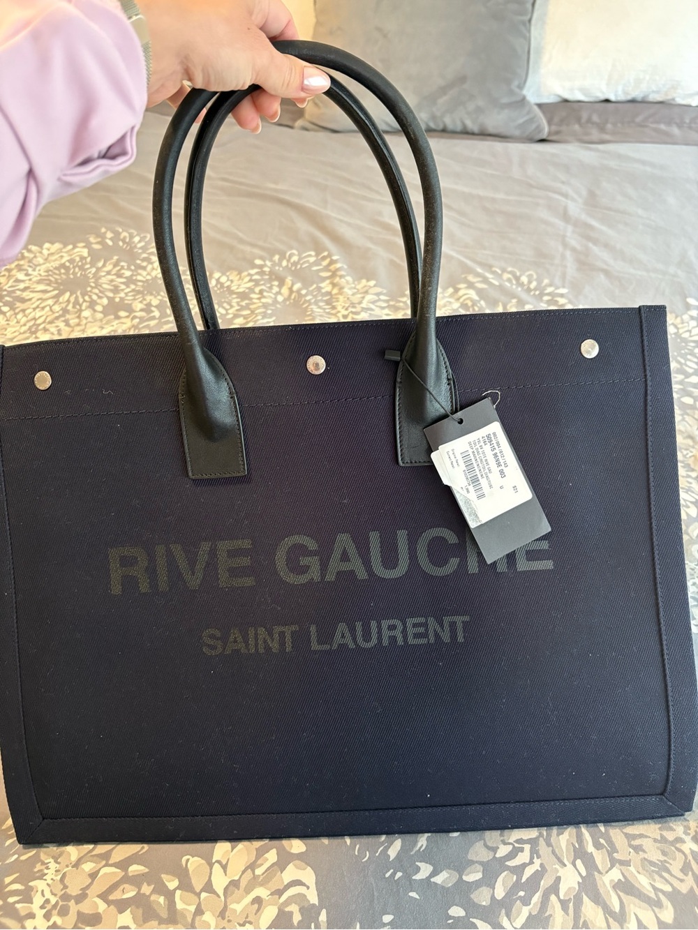 Saint Laurent Navy Rive Gauche Canvas Tote